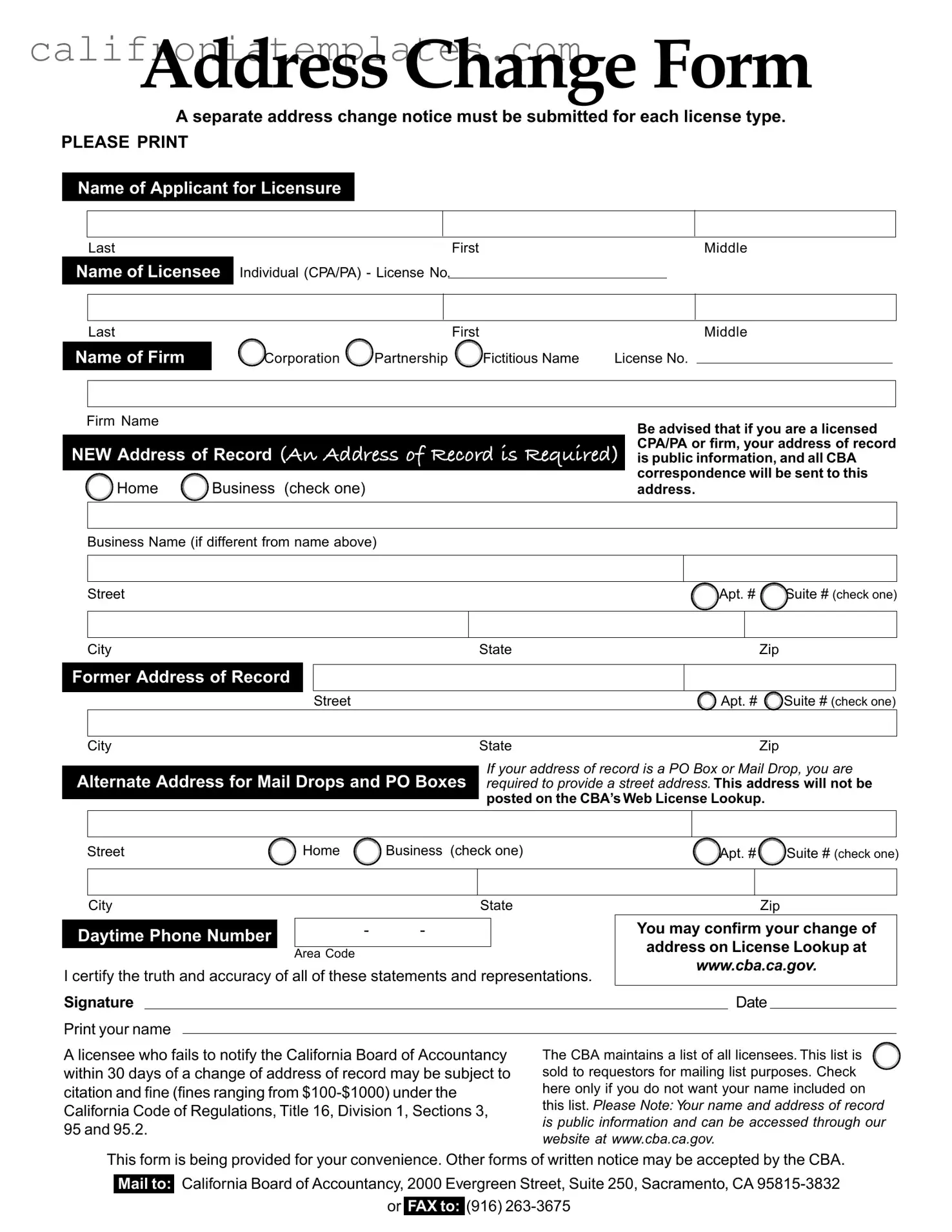 Fill Out a Valid Address Change California Template