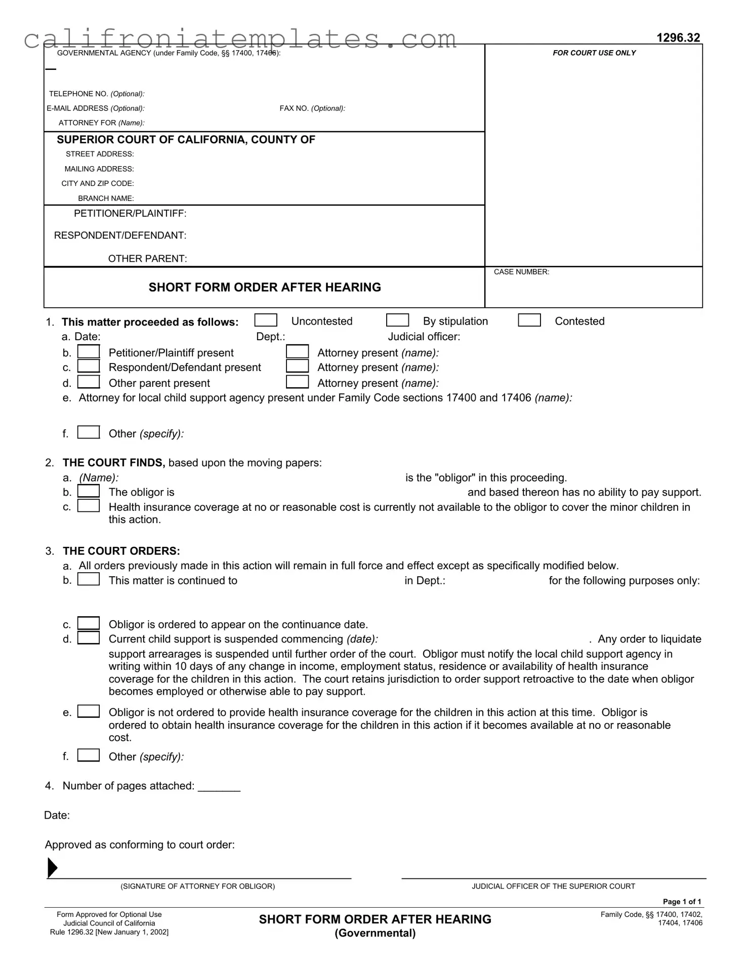 Fill Out a Valid California 1296 32 Template