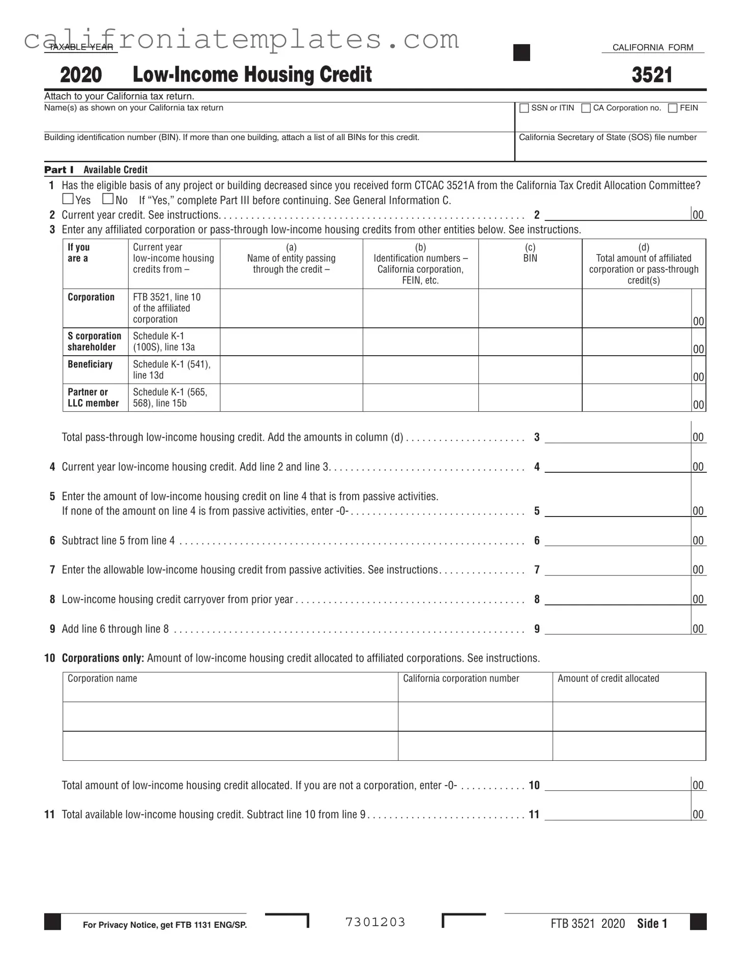 Fill Out a Valid California 3521 Template