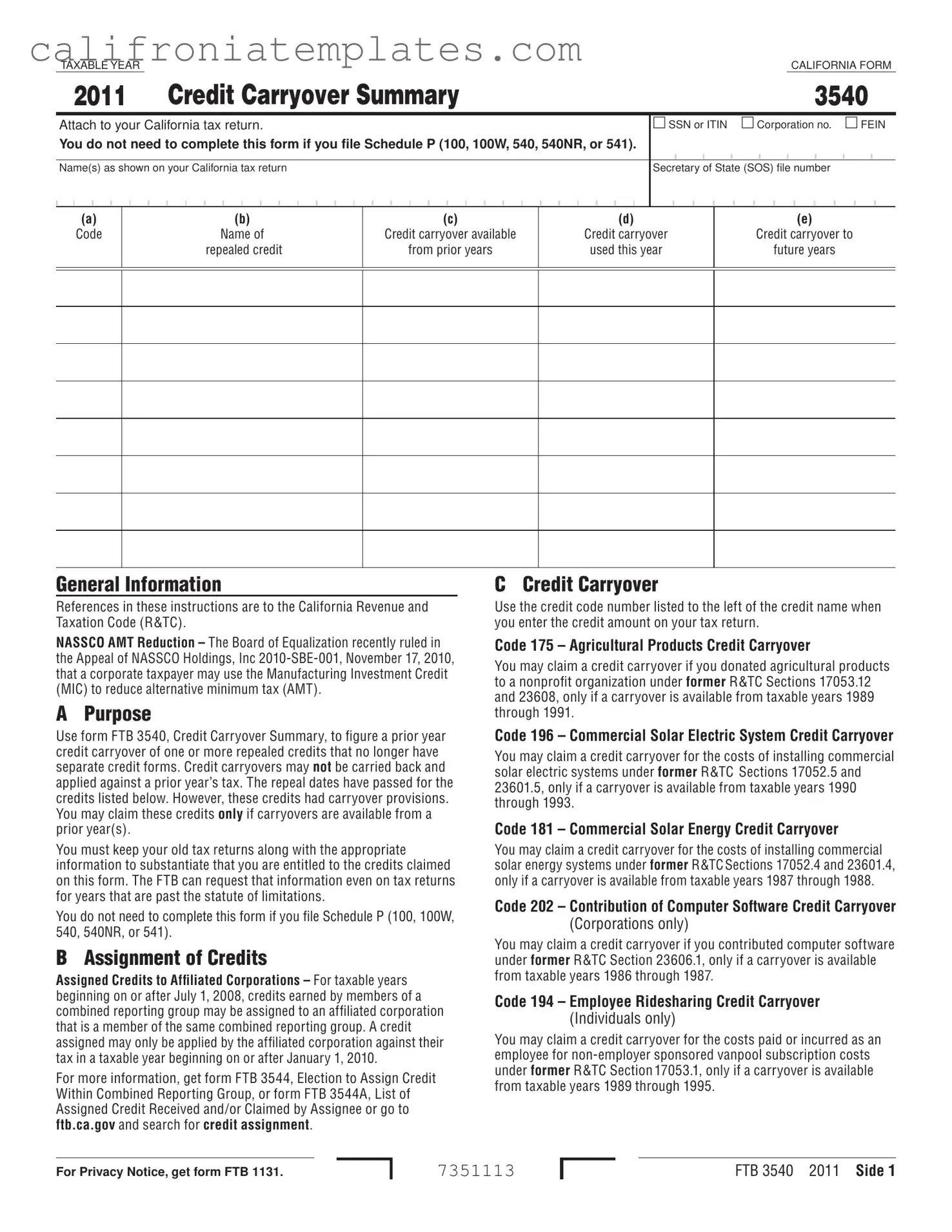 Fill Out a Valid California 3540 Template