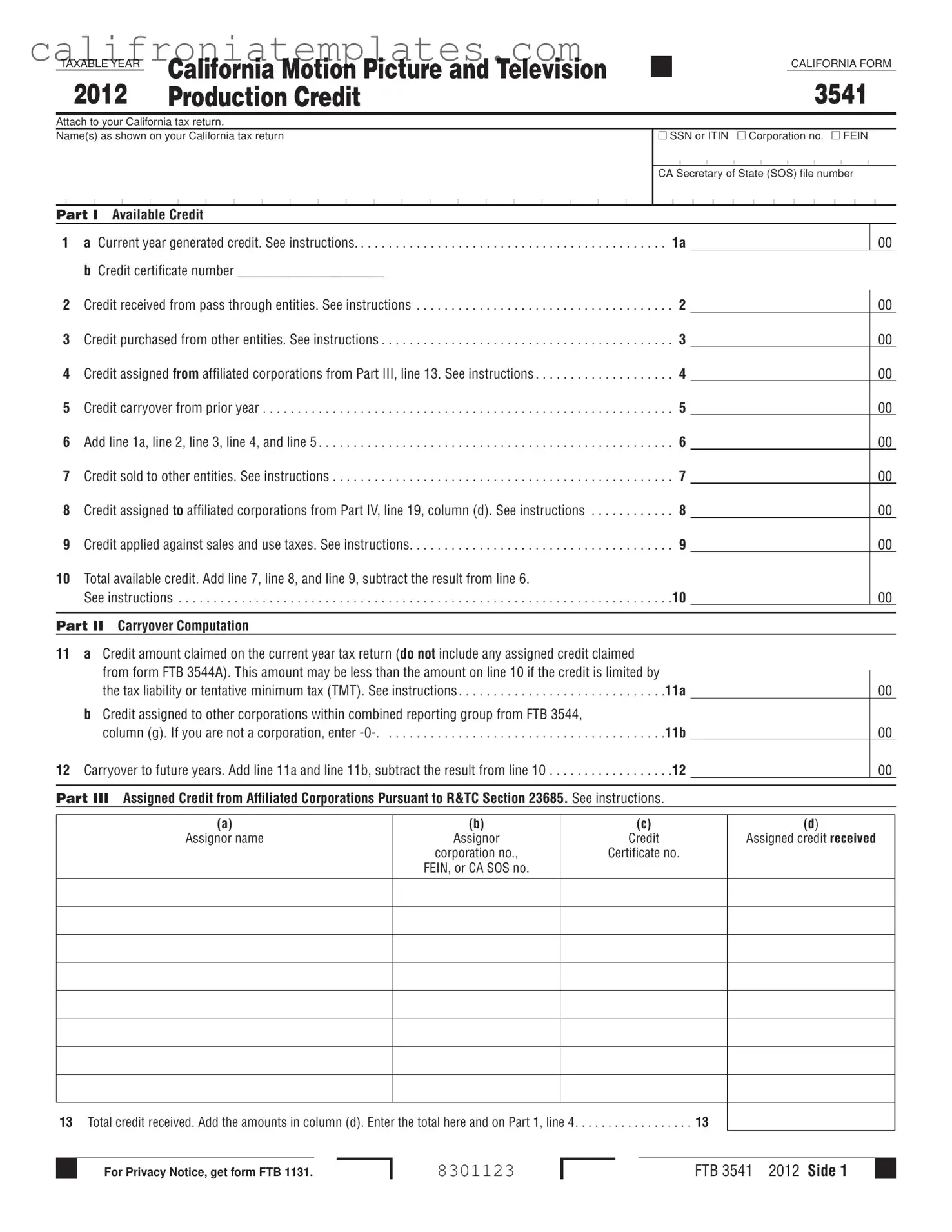 Fill Out a Valid California 3541 Template
