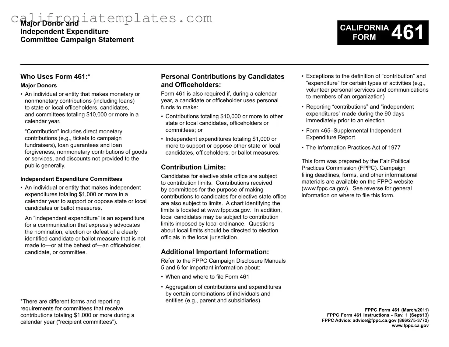 Fill Out a Valid California 461 Template