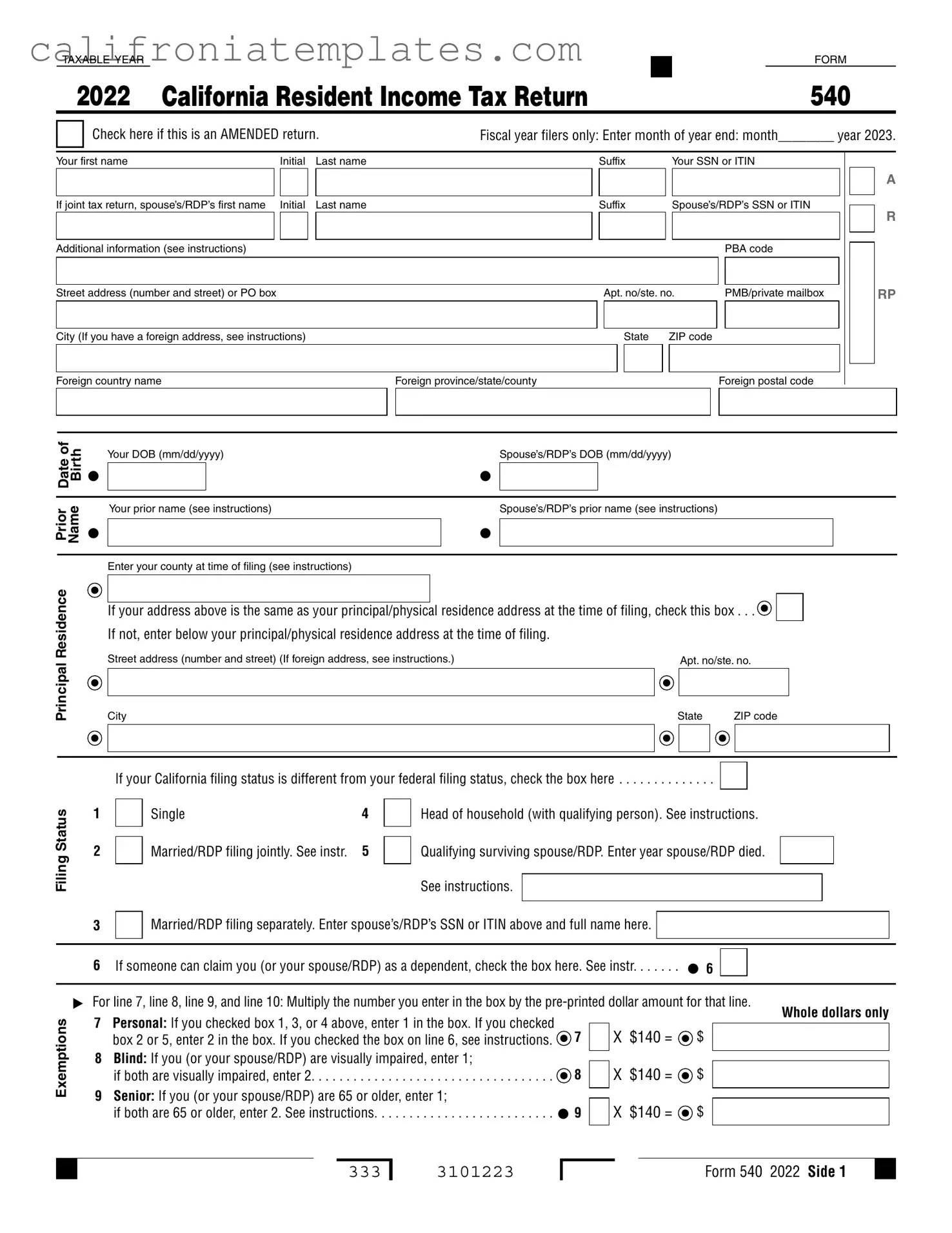 Fill Out a Valid California 540 V Template