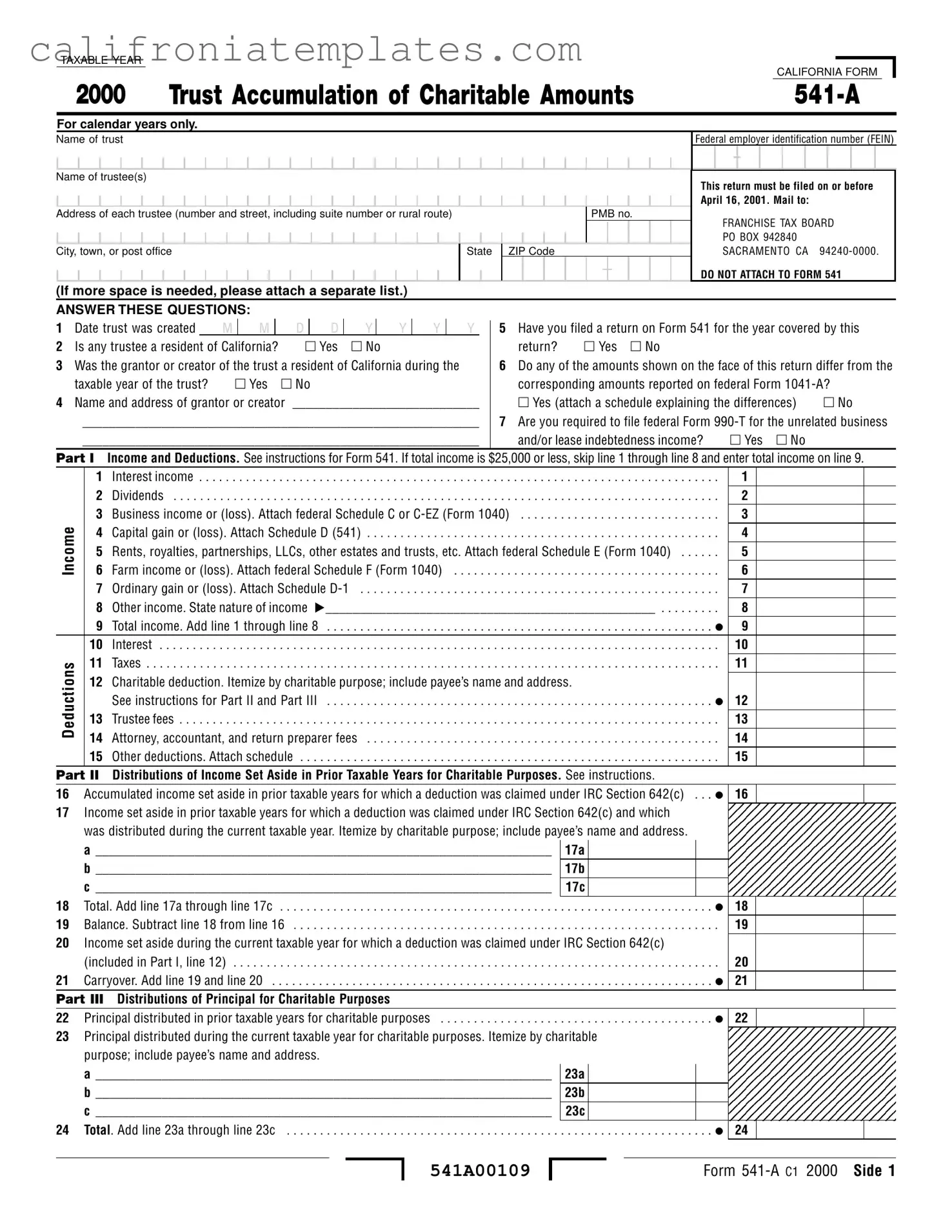 Fill Out a Valid California 541 A Template