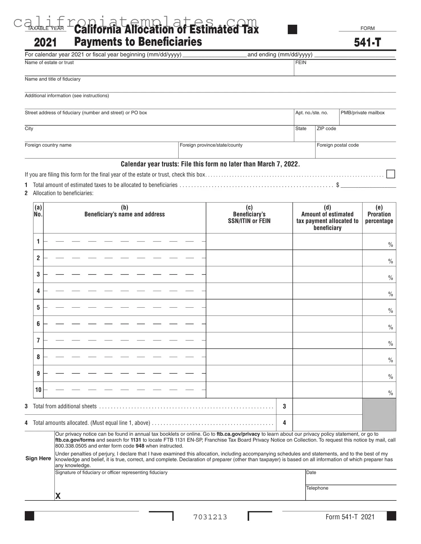 Fill Out a Valid California 541 T Template