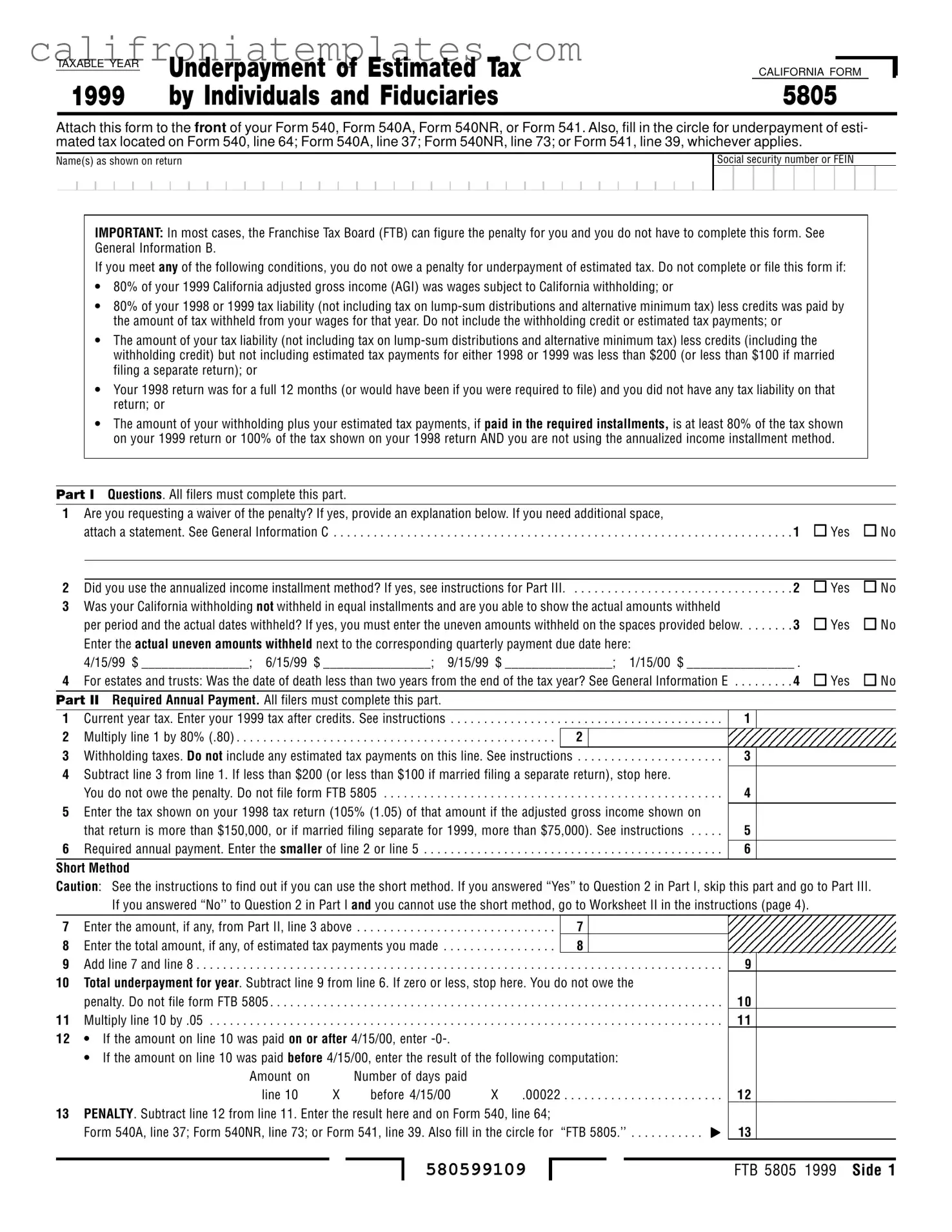 Fill Out a Valid California 5805 Template