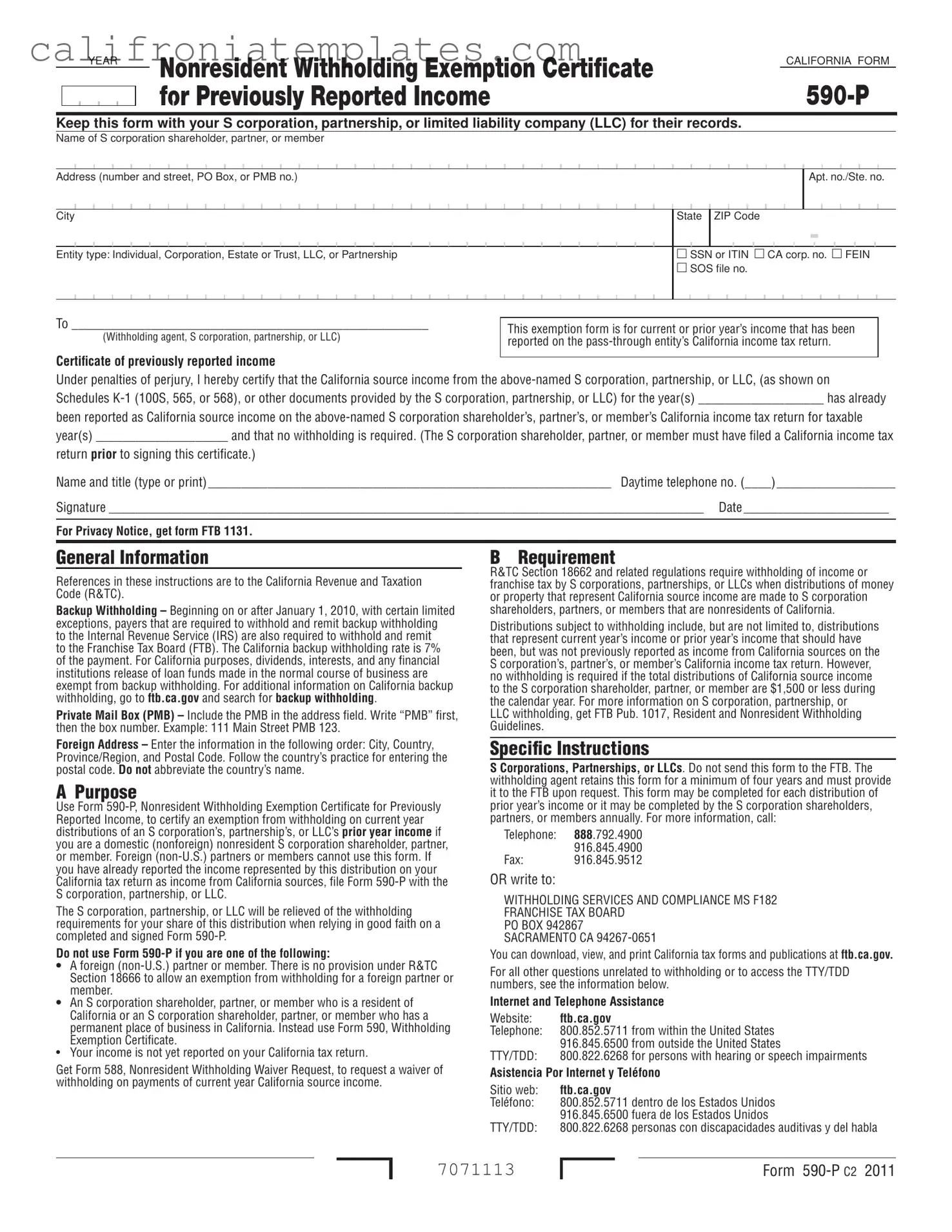 Fill Out a Valid California 590 P Template