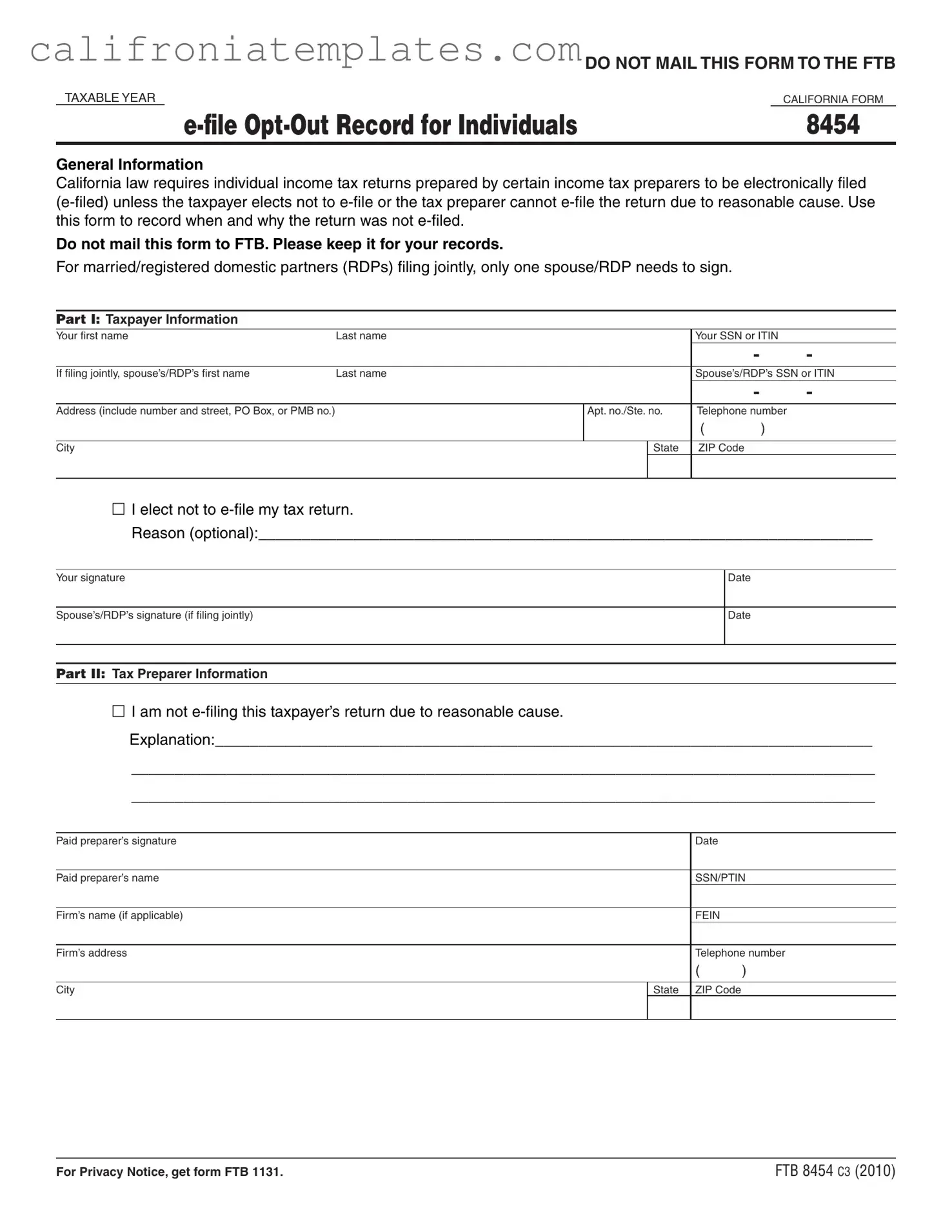 Fill Out a Valid California 8454 Template