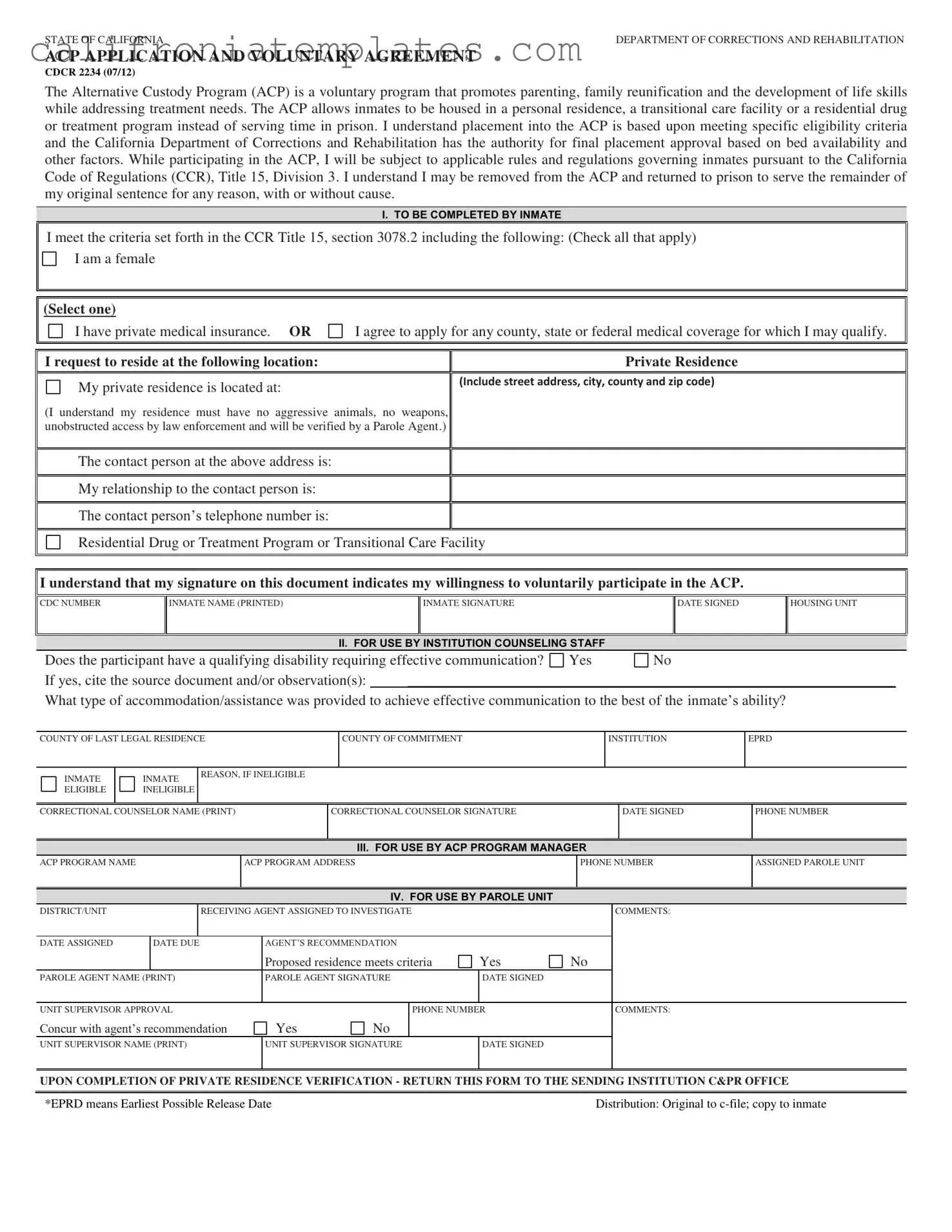Fill Out a Valid California Alternative Custody Template