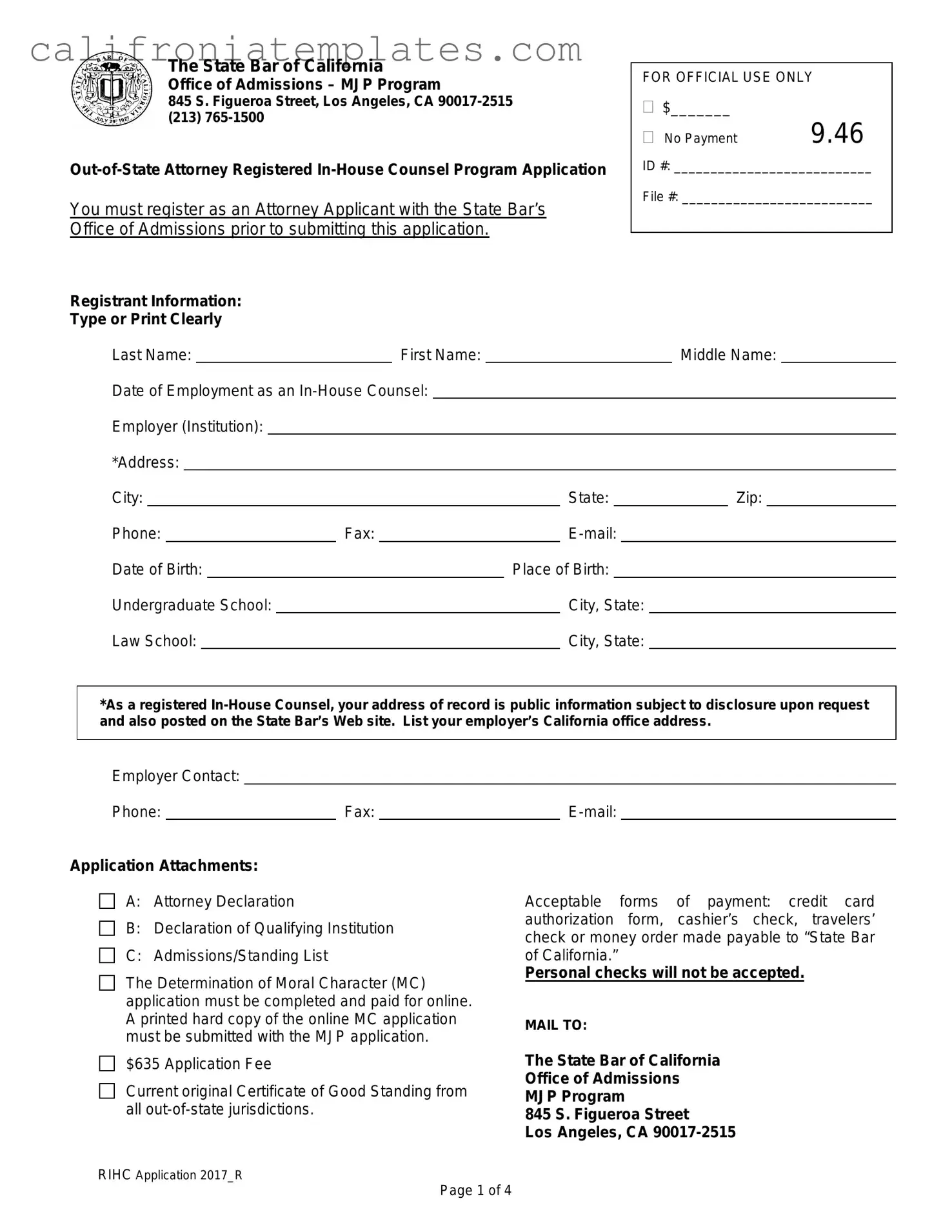 Fill Out a Valid California Application Registered In Counsel Template