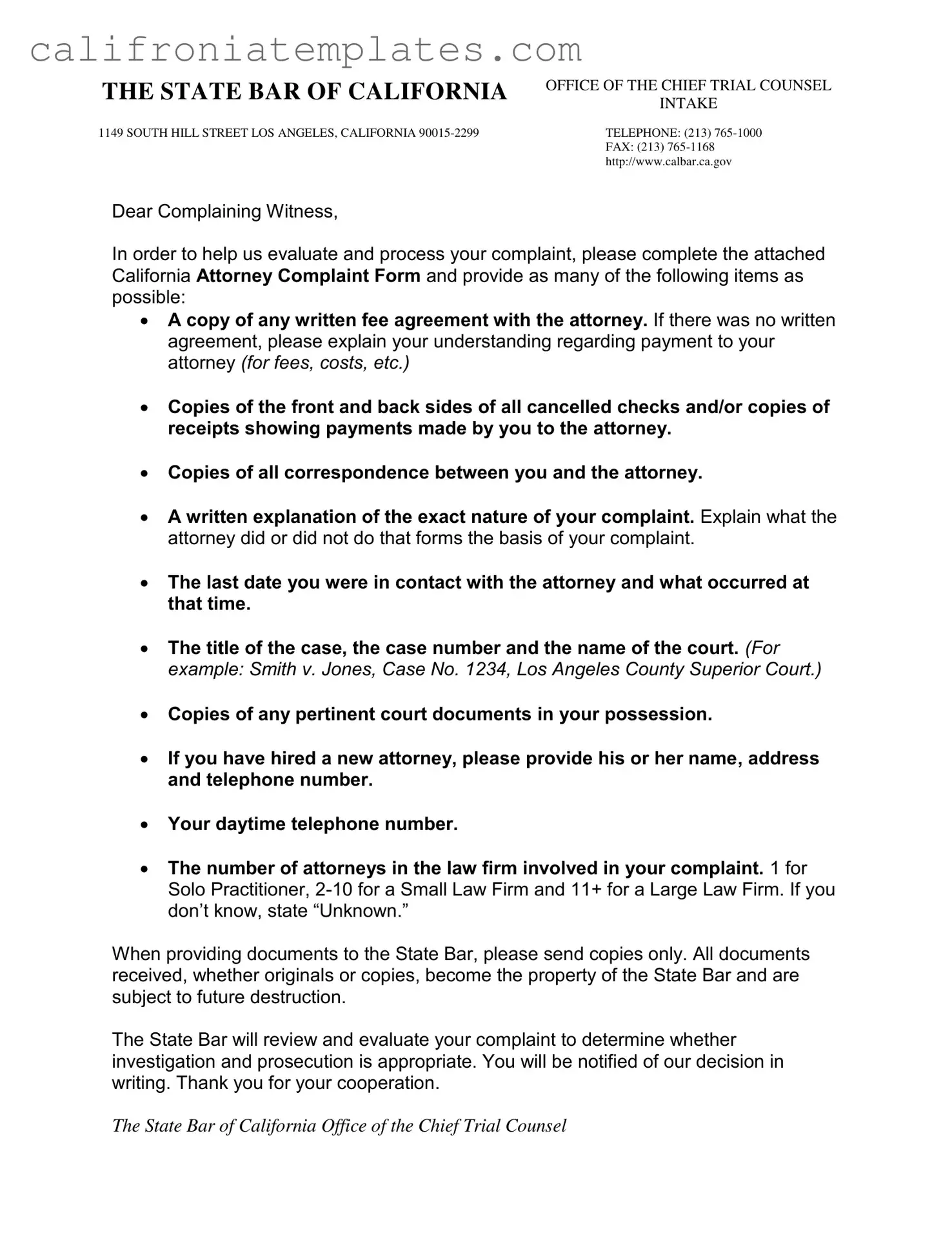Fill Out a Valid California Attorney Complaint Template