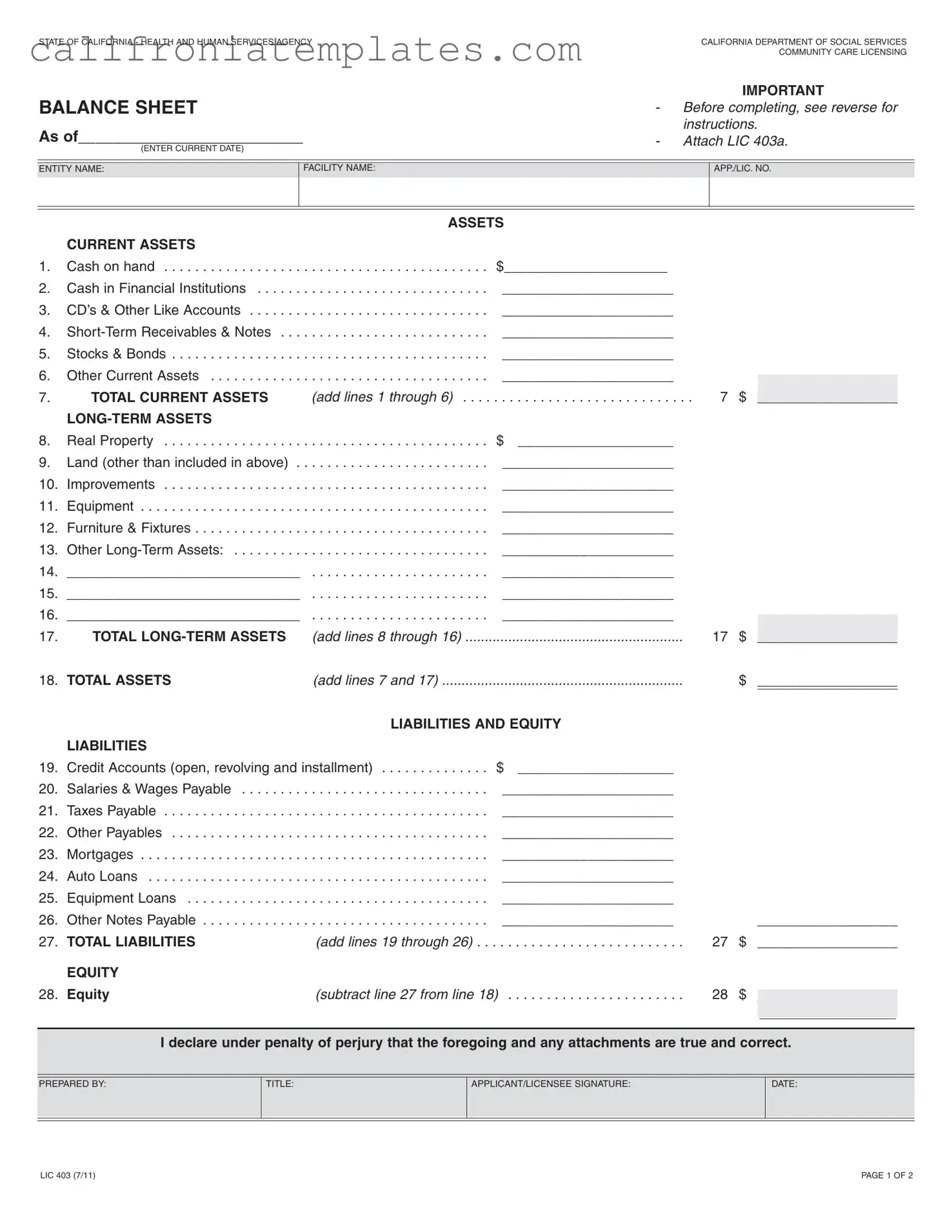 Fill Out a Valid California Balance Sheet Template