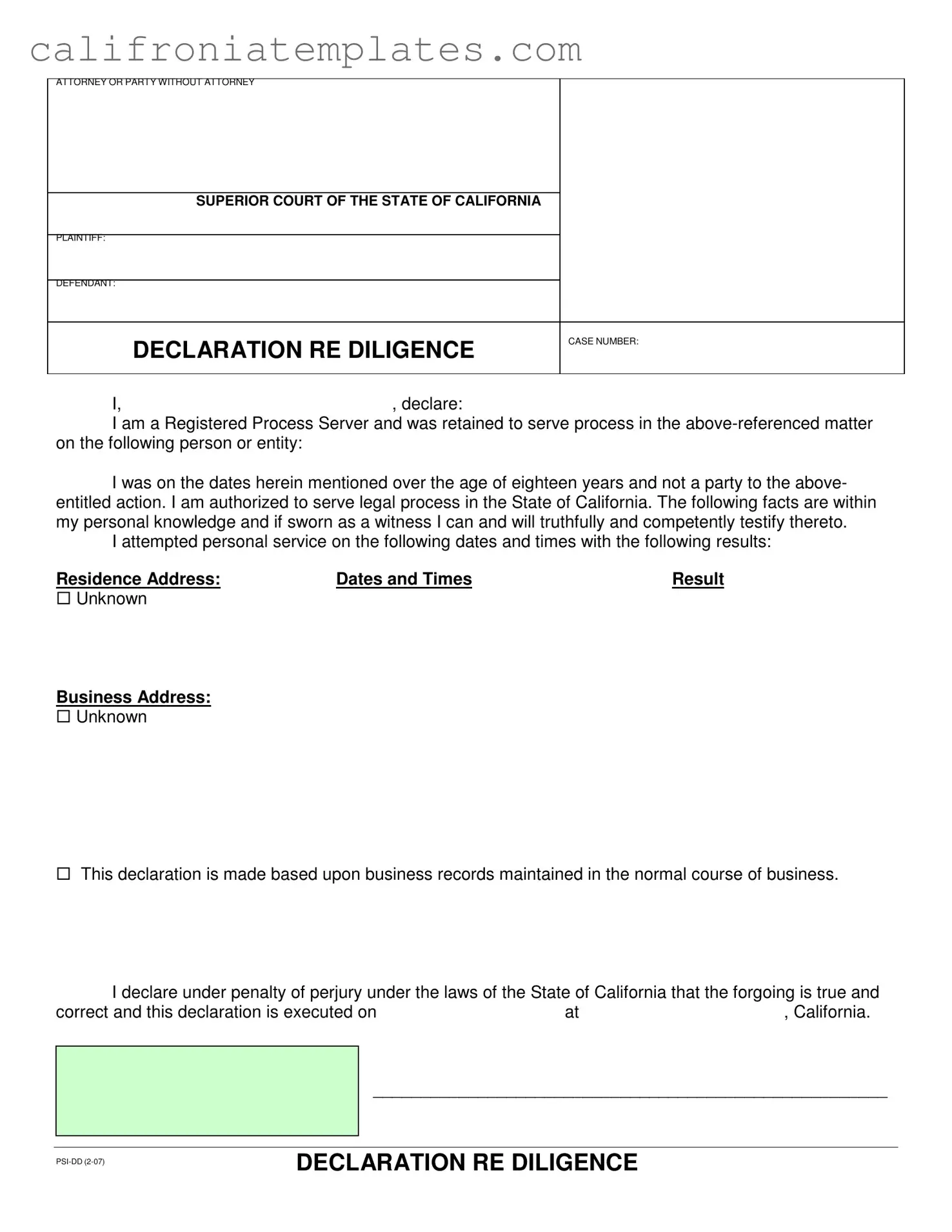 Fill Out a Valid California Diligence Template