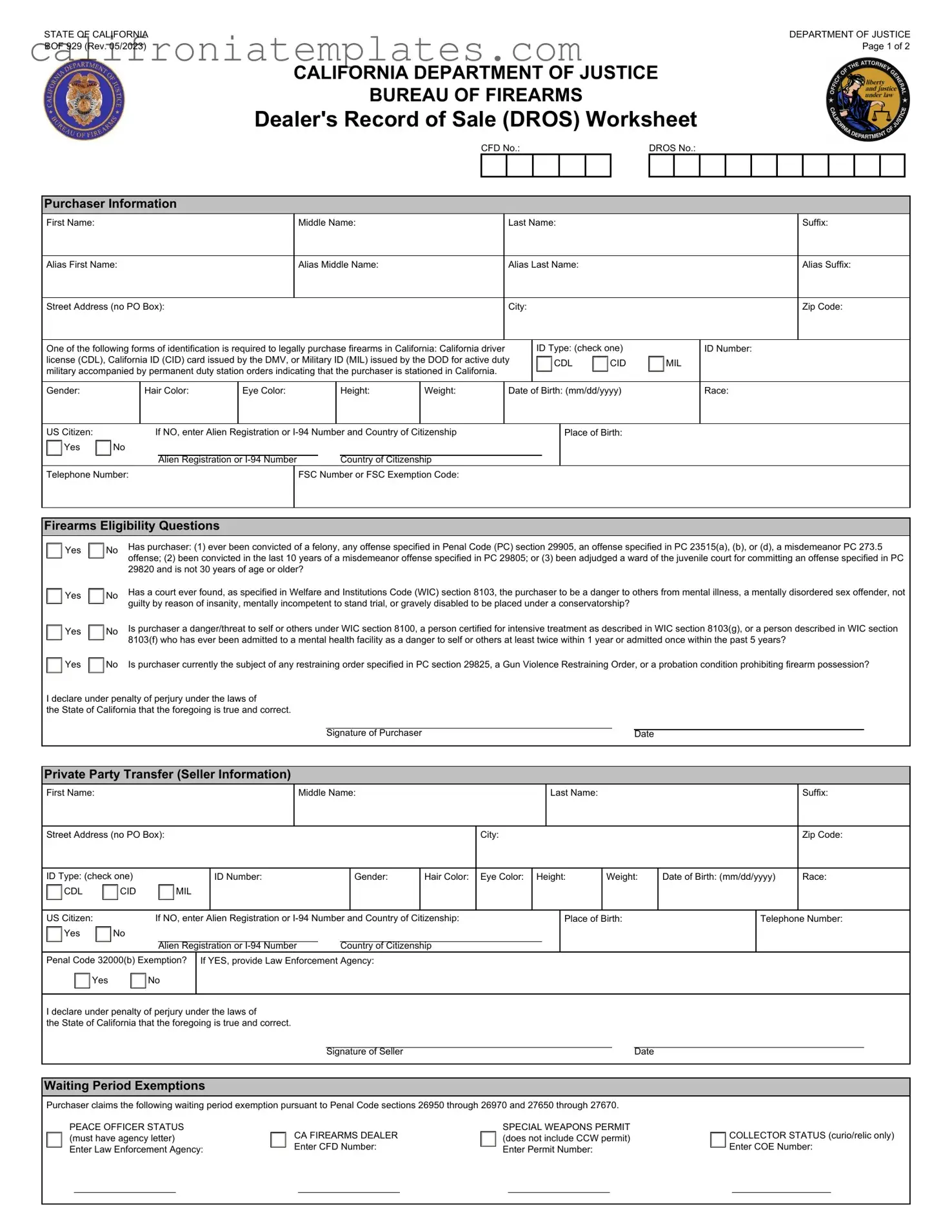 Fill Out a Valid California Dros Template