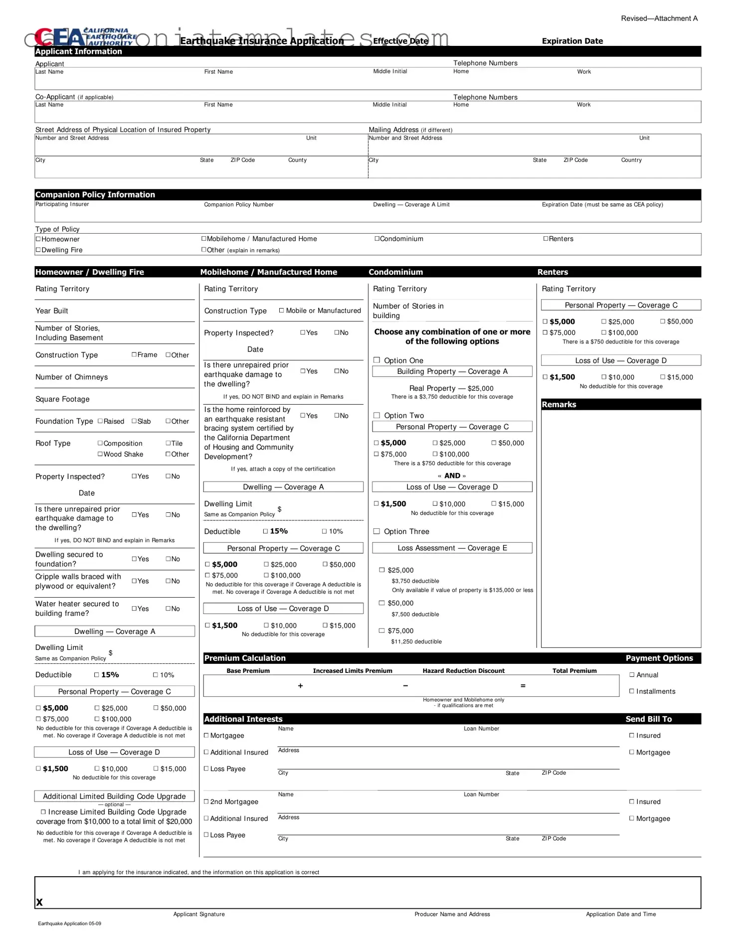 Fill Out a Valid California Earthquake Authority Template