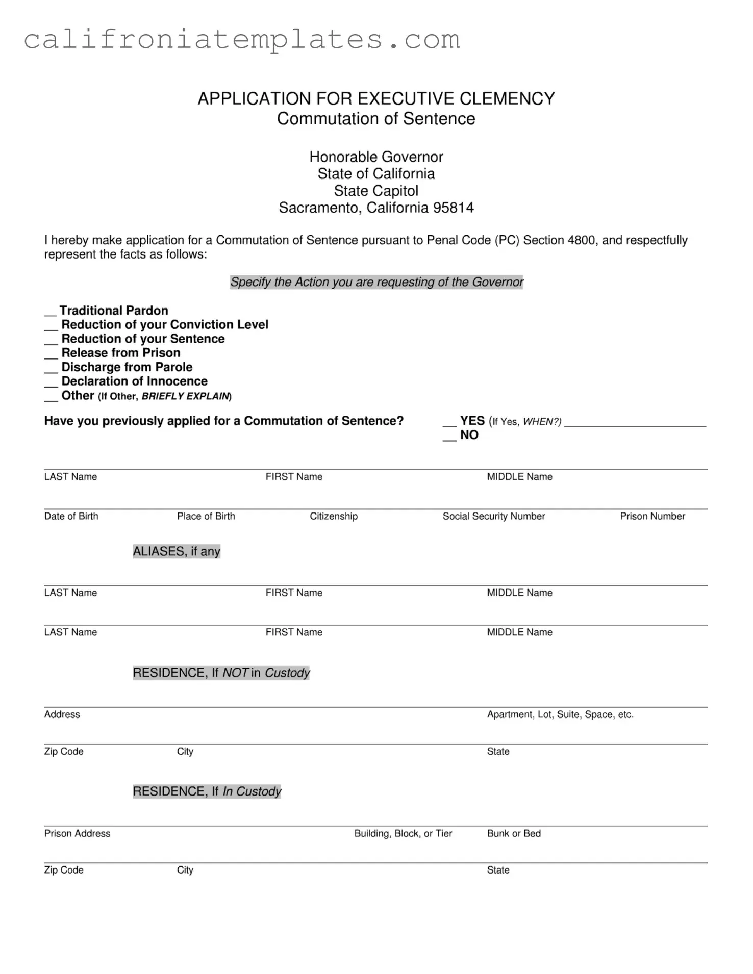 Fill Out a Valid California Executive Clemency Template