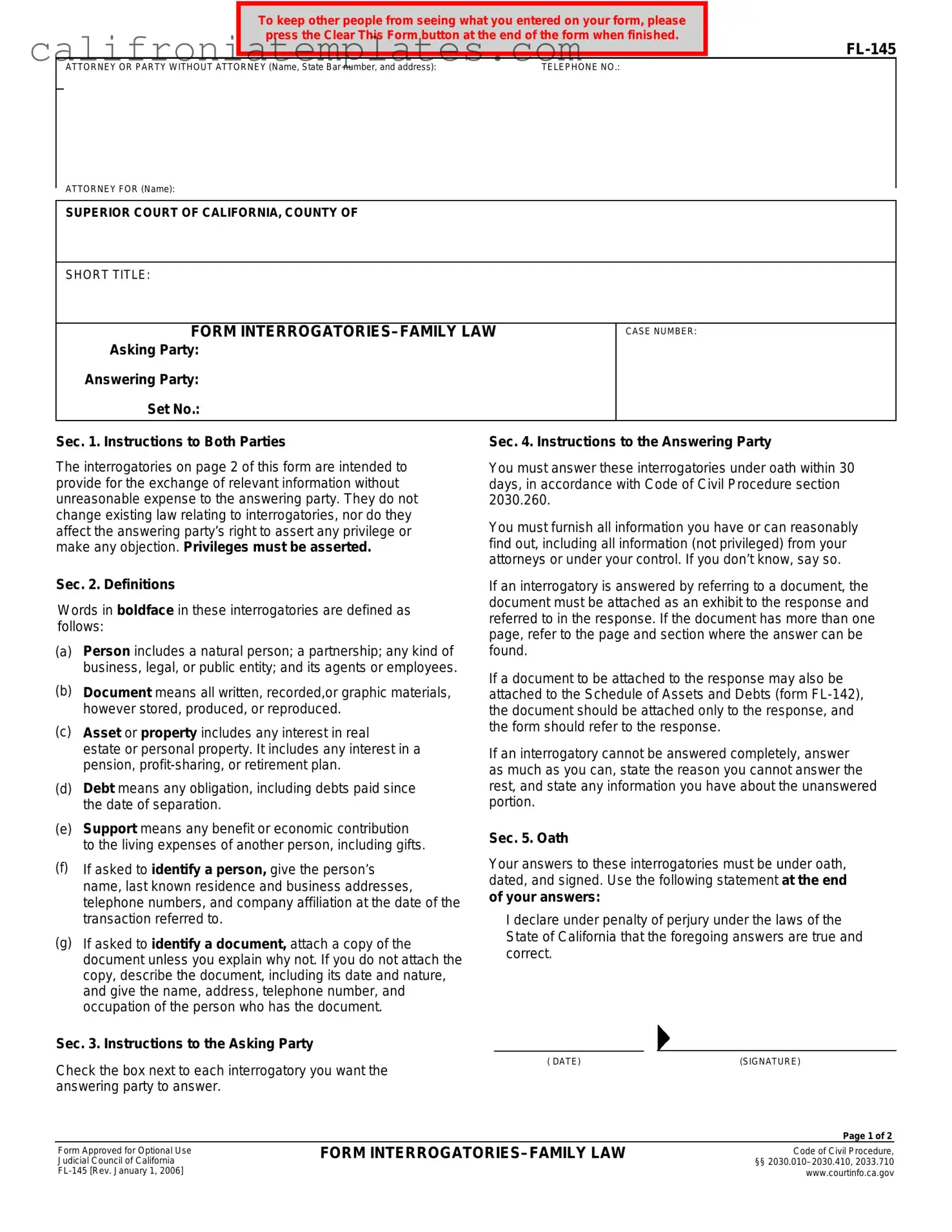 Fill Out a Valid California Fl 145 Template