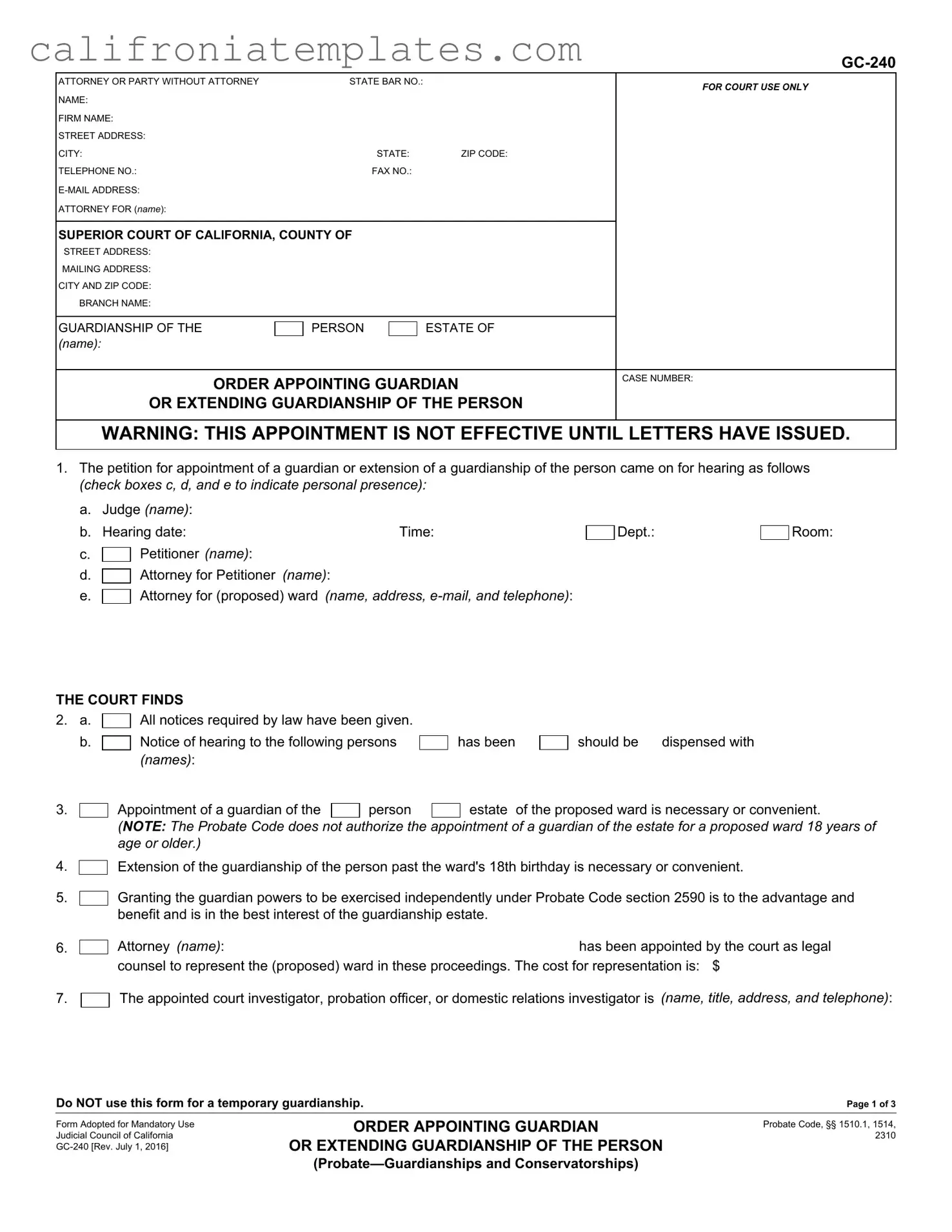 Fill Out a Valid California Gc 240 Template