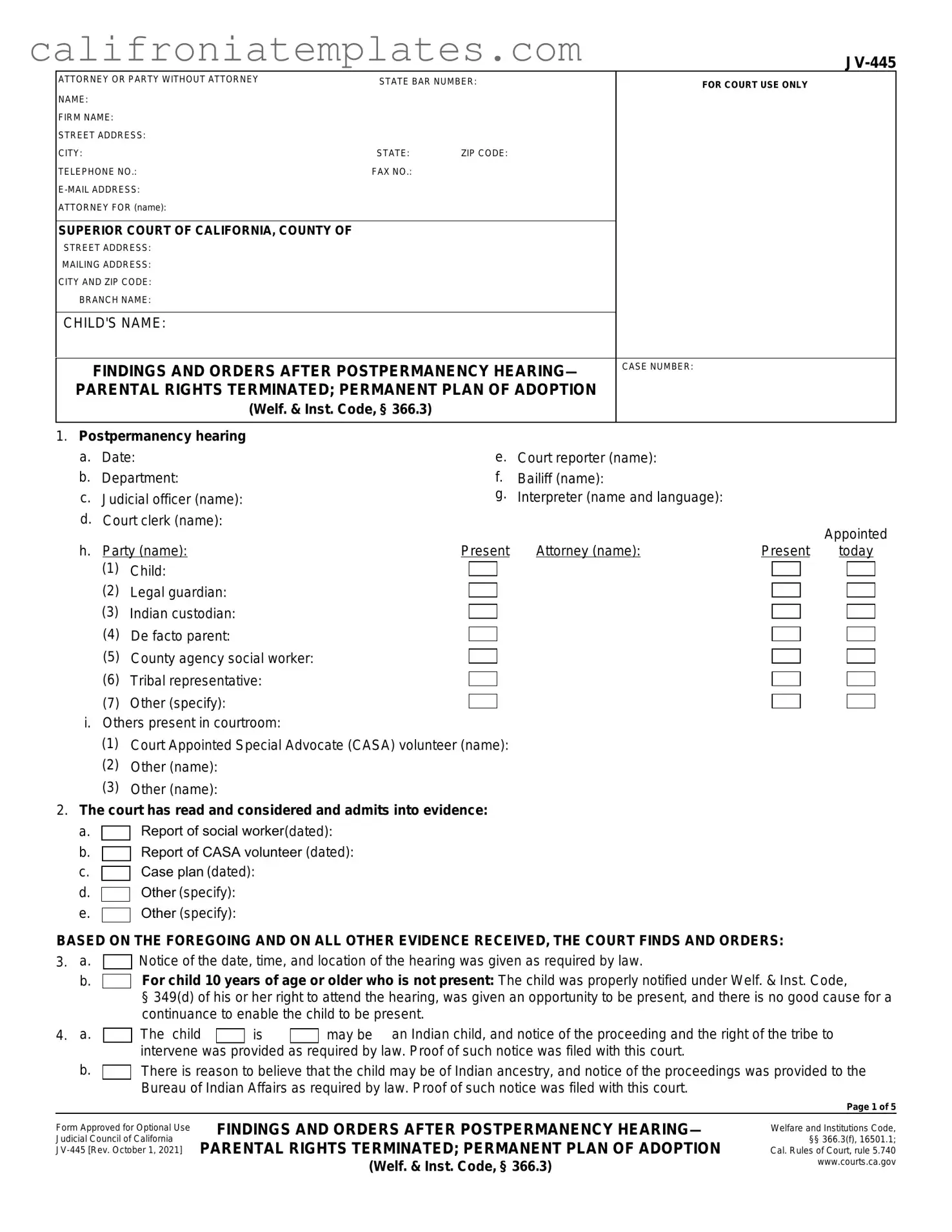 Fill Out a Valid California Jv 445 Template