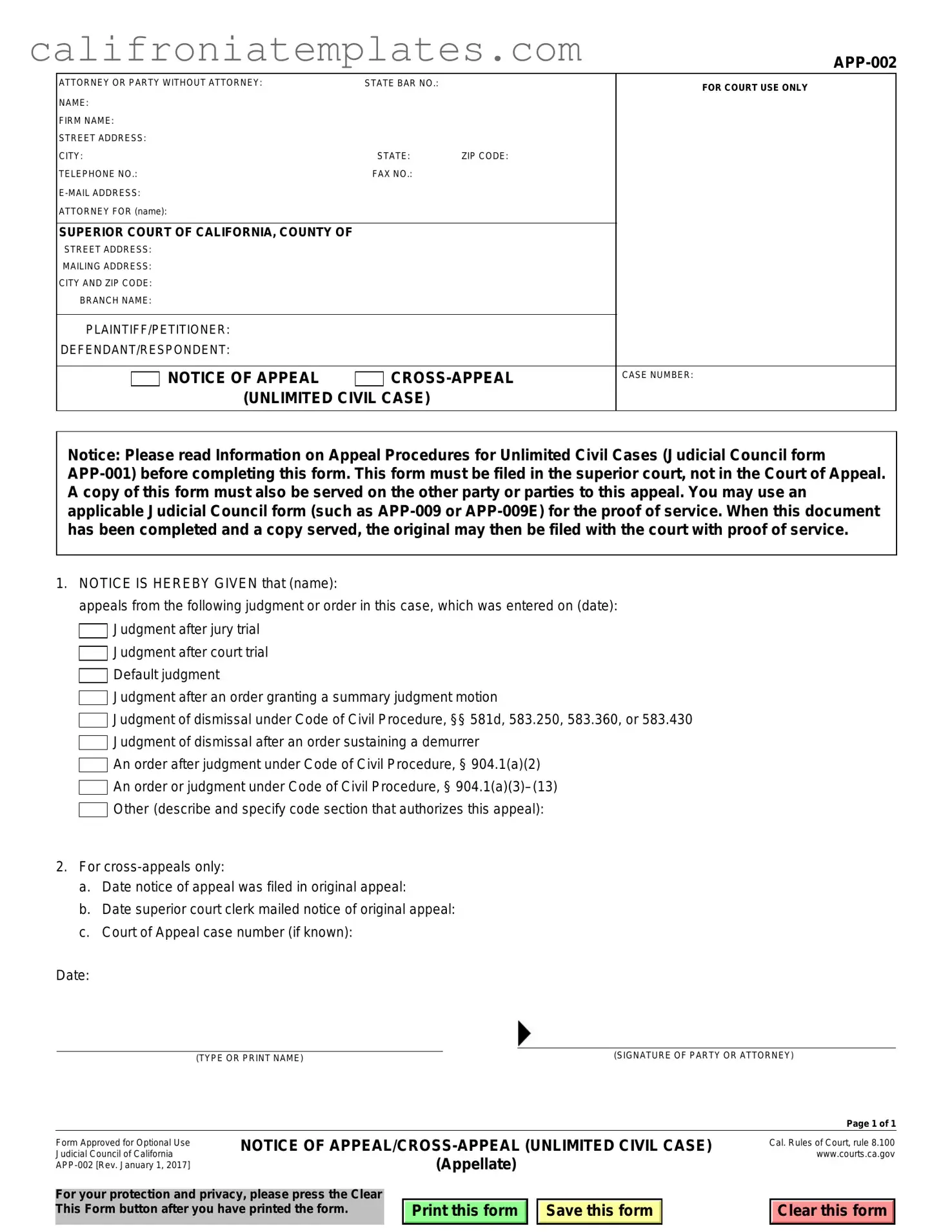 Fill Out a Valid California Notice App 002 Template