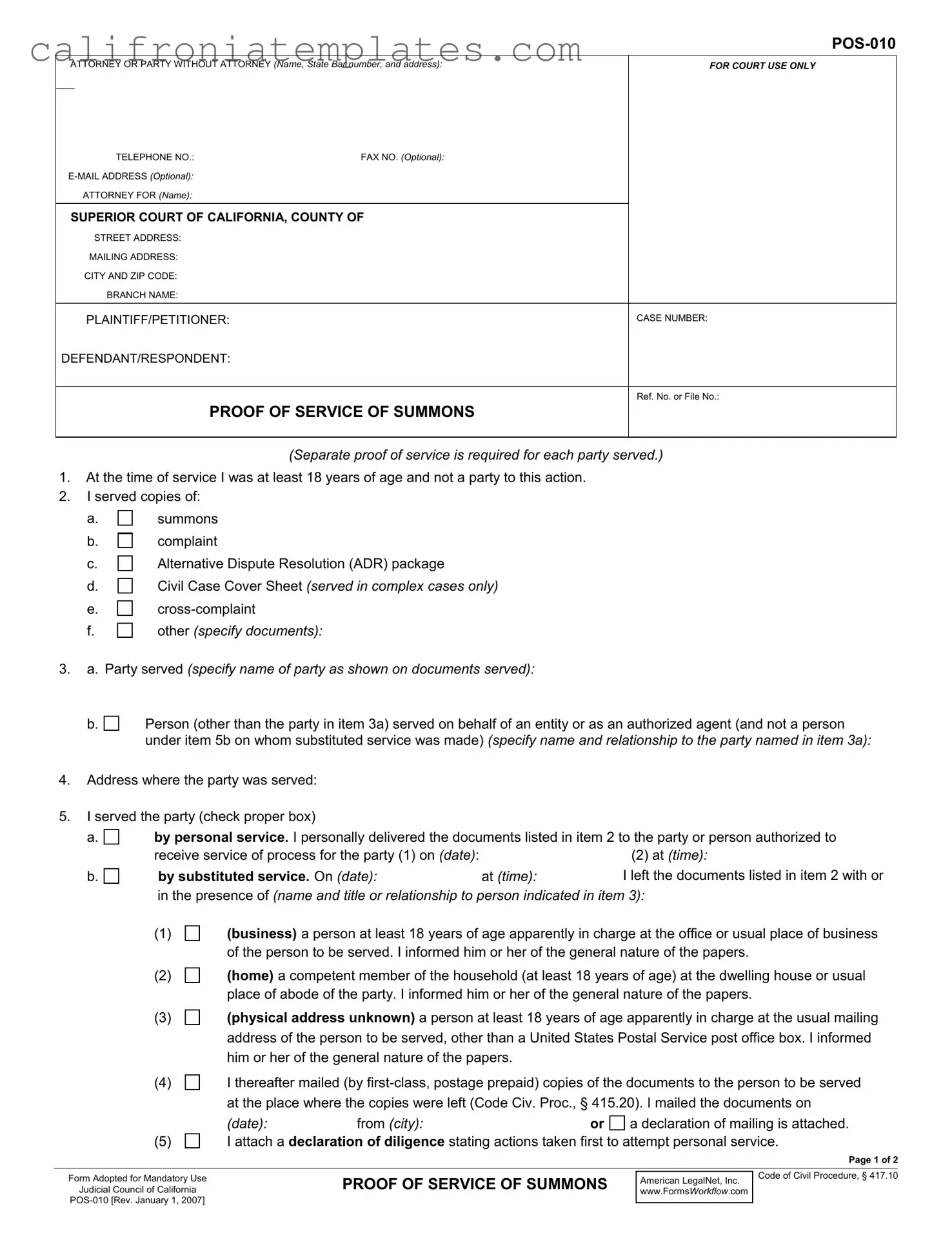Fill Out a Valid California Pos 010 Template