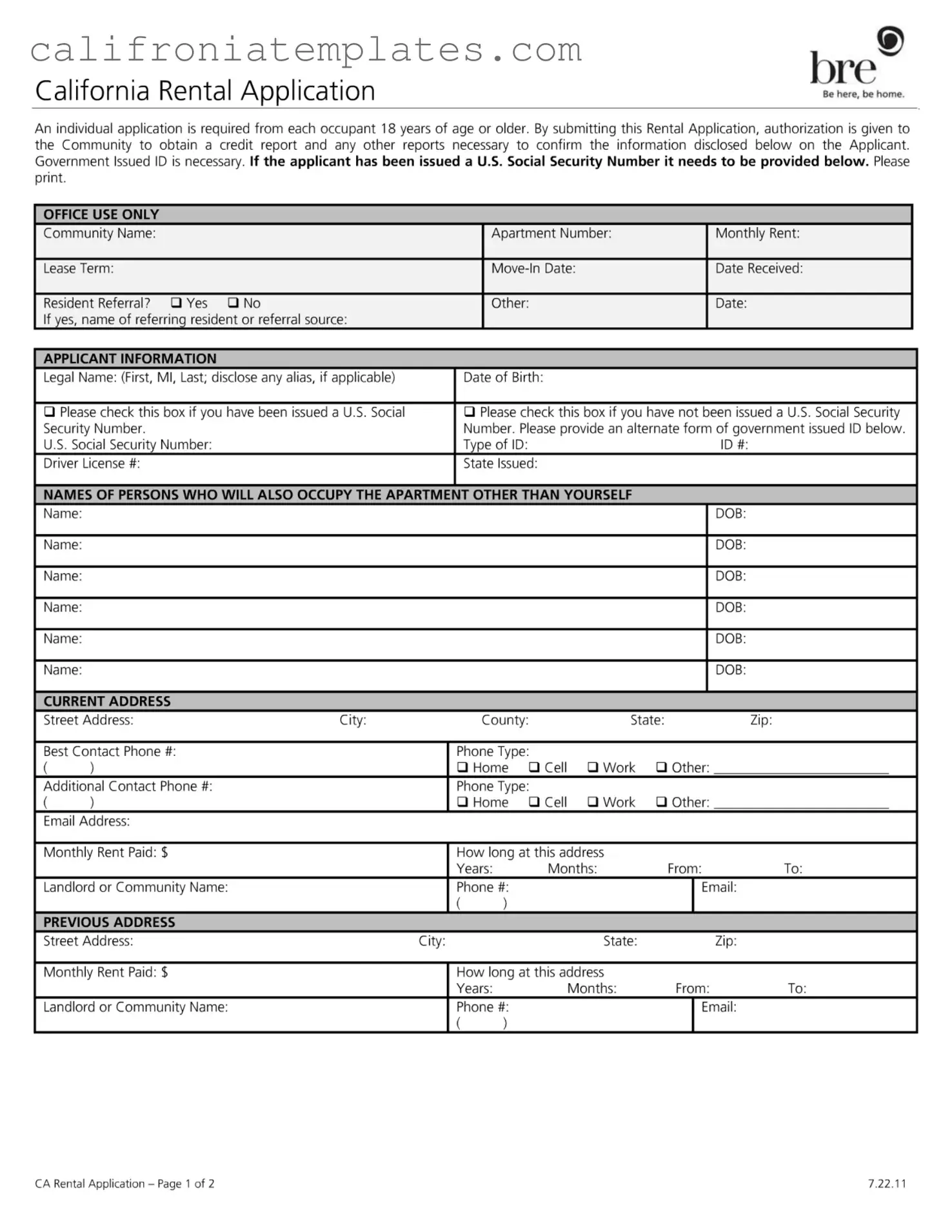 Fill Out a Valid California Rental Application Template