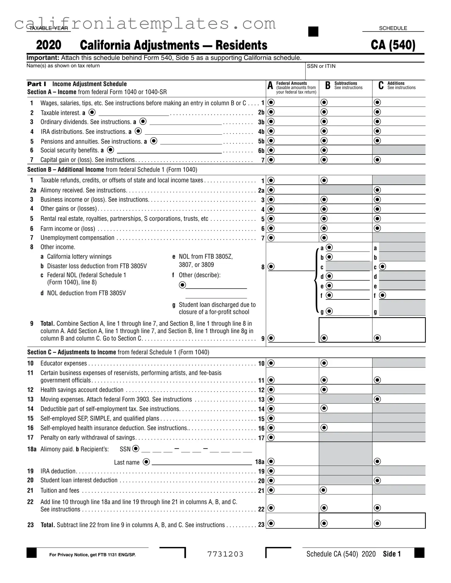 Fill Out a Valid Schedule California 540 Template