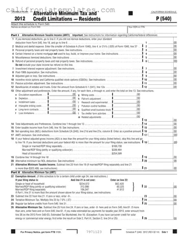 Fill Out a Valid California 540 Schedule P Template