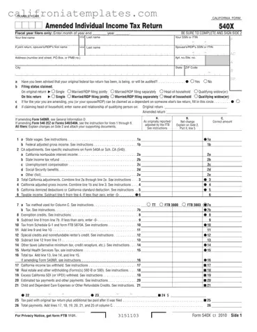 Fill Out a Valid California 540X Template