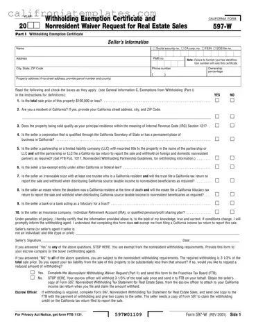 Fill Out a Valid California 597 W Template