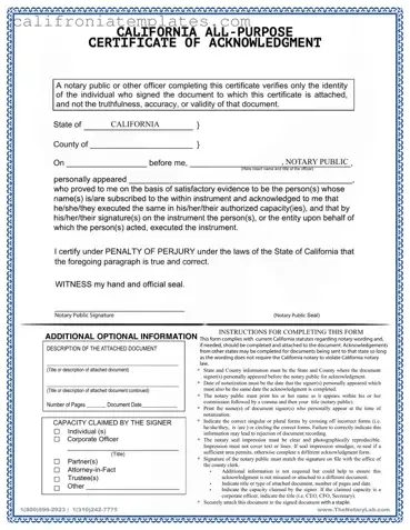 Fill Out a Valid California Acknowledgement Certificate Template