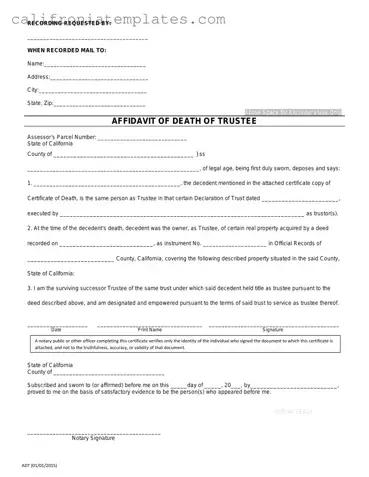Fill Out a Valid California Affidavit of Death of a Trustee Template