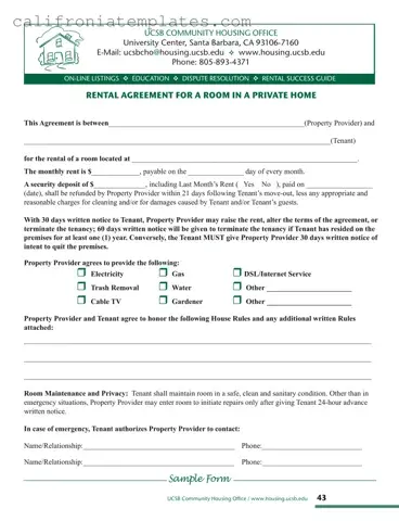 Fill Out a Valid California Agreement Room Template