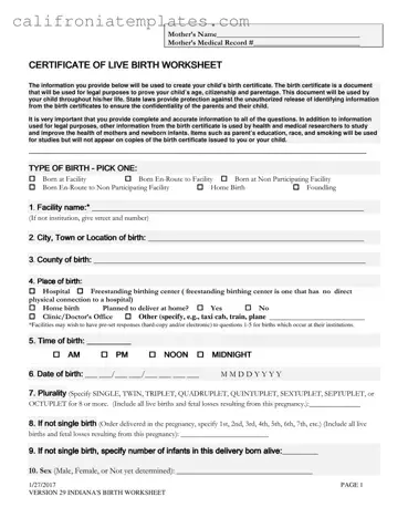 Fill Out a Valid California Birth Certificate Editable Free Template