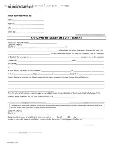 Fill Out a Valid California Death of a Joint Tenant Affidavit Template