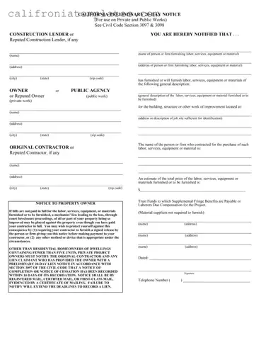 Fill Out a Valid California Preliminary 20 Day Notice Template