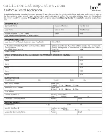 Fill Out a Valid California Rental Application Template