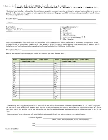Fill Out a Valid California Sales Tax Certificate Template