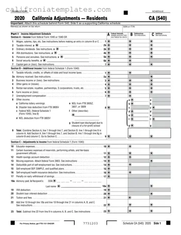 Fill Out a Valid Schedule California 540 Template